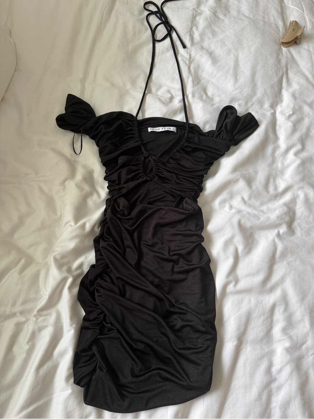 Black Ruched Mini Dress with Halter Straps